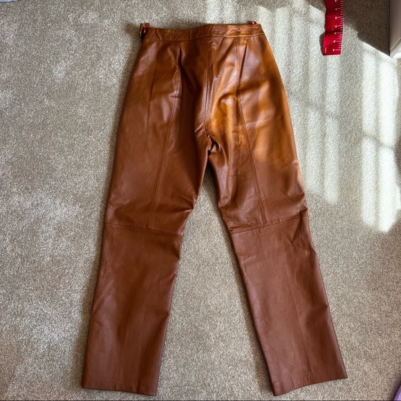 Vintage Caramel Brown Leather Straight Leg Pant US8 - Picture 2 of 3